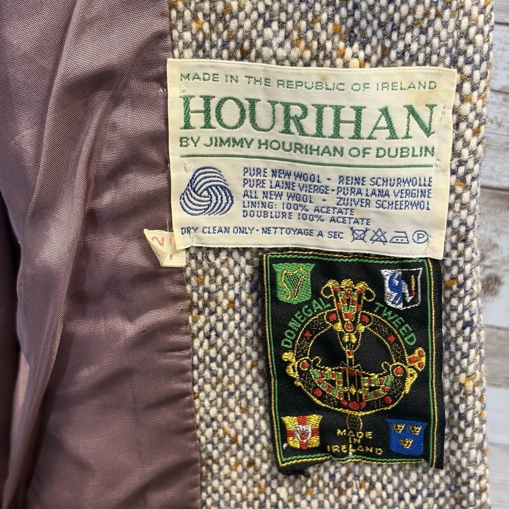 Vtg Hourihan by Jimmy Hourihan Womens 12 Blazer Beige Donegal Tweed Pure Wool - Picture 9 of 14